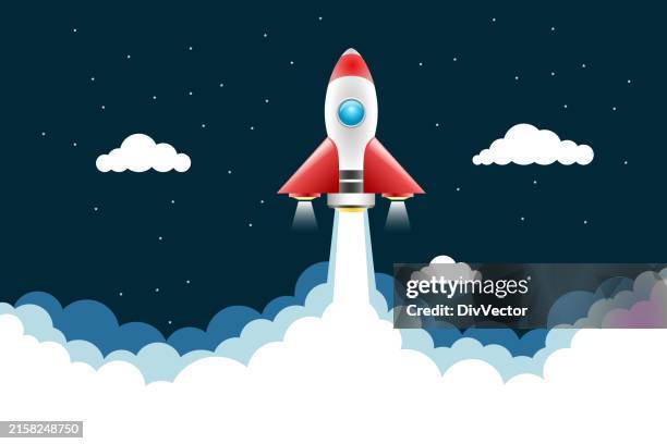 rocket launch vector illustration - missile launch stock illustrations