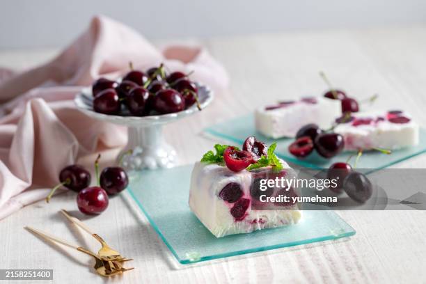 italian desert semifreddo with cherry. - yogurt parfait stock pictures, royalty-free photos & images