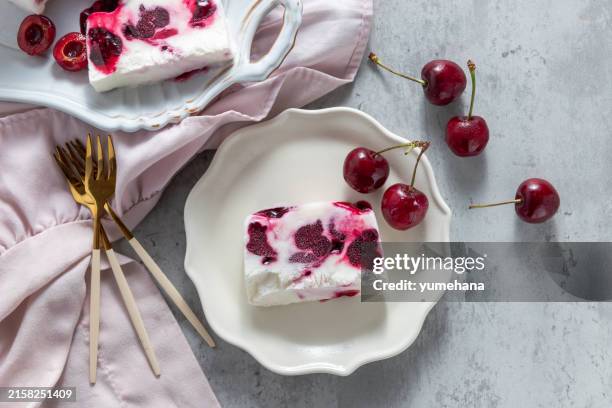 italian desert semifreddo with cherry. - yogurt parfait stock pictures, royalty-free photos & images