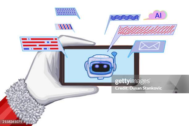 even santa clause uses chatbot! - learn new language stock illustrations