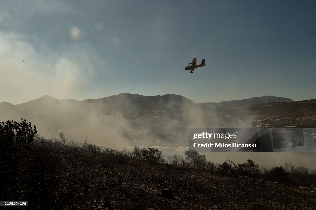 Winds Fan Wildfire In Athens Suburb