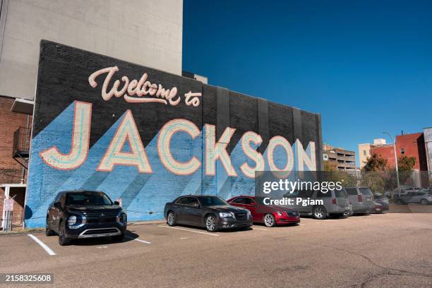 Jackson Mississippi Downtown Welcome Sign Mural High-Res Stock