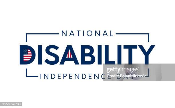 ilustraciones, imágenes clip art, dibujos animados e iconos de stock de tarjeta del día nacional de la independencia de la discapacidad. ley de estadounidenses con discapacidades (ada, por sus siglas en inglés). vector - día de la independencia
