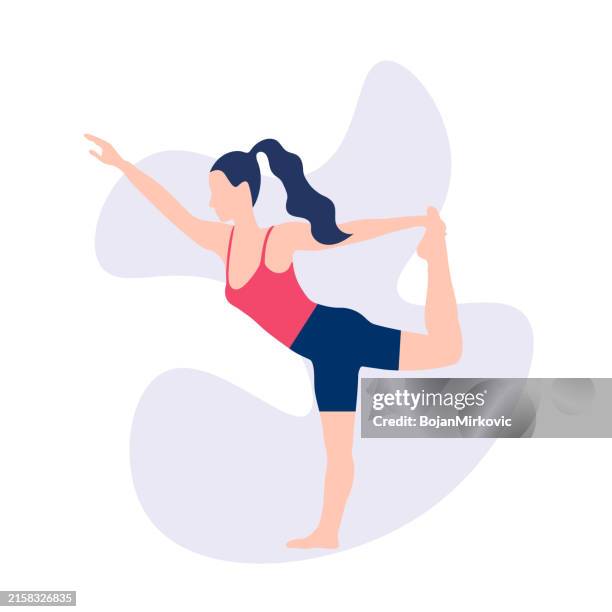 illustrations, cliparts, dessins animés et icônes de woman stretching, exercise, yoga pose. vector - danseuse