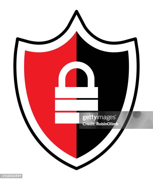 lock red and black shield icon - business security system stock illustrations