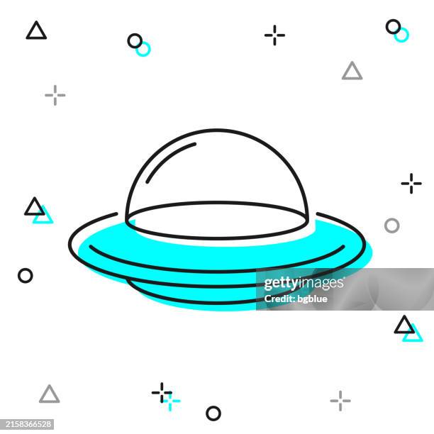 ufo - flying saucer. line icon on white background - space shuttle white background stock illustrations
