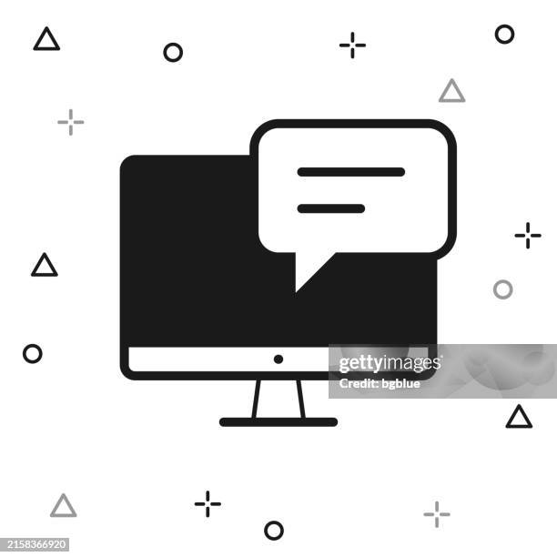 desktop computer with speech bubble. icon on white background - chat bubbles on screen stock illustrations