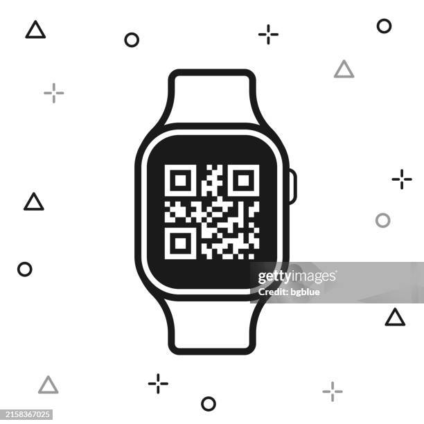 smartwatch with qr code. icon on white background - reading label stock illustrations