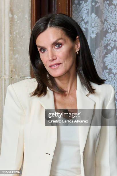 Queen Letizia of Spain visits the exhibition: "Felipe VI: A Decade in the History of the Spanish Crown" at the Royal Palace on June 20, 2024 in...