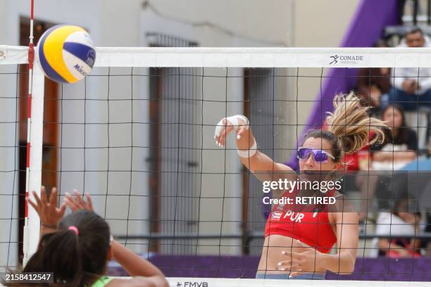 Allanis Navas of Team Puerto Rico competes against El Salvador Team during the Women's match of Norceca 2024 Beach Volleyball Olympic Qualification...