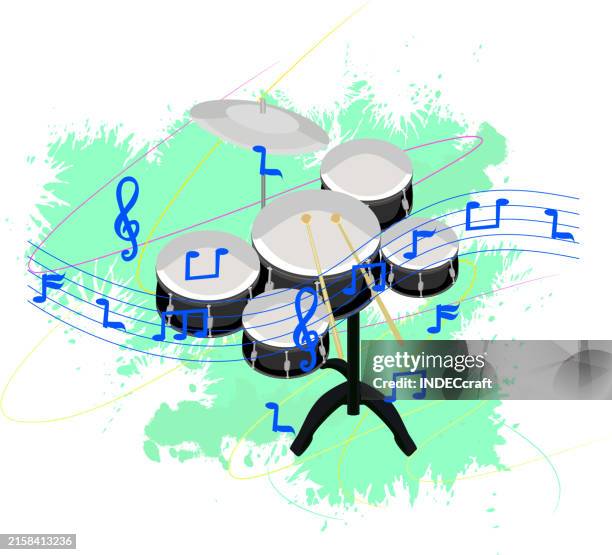 drum set with grunge - drum kit white background stock illustrations