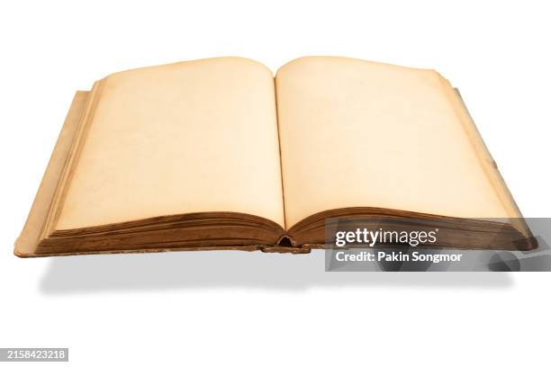 blank pages in old notebook isolated on white background, save clipping path. - blank pages in open book overhead view stock pictures, royalty-free photos & images