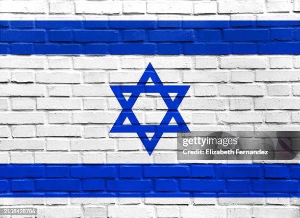 israeli flag on brick wall - israeli flag stock pictures, royalty-free photos & images