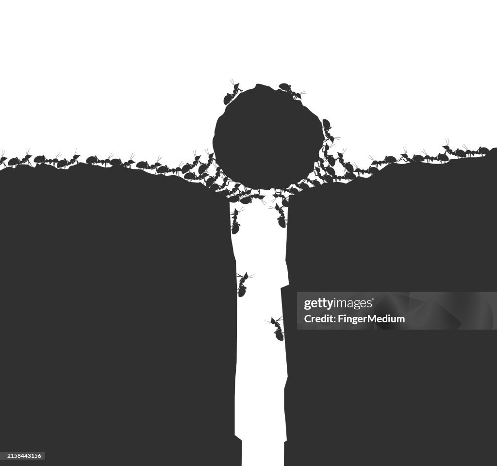 Ants are pushing heavy stones, vector illustration