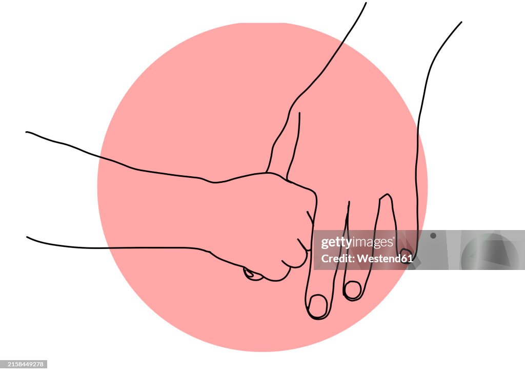 Father and daughter holding hands over pink and white background