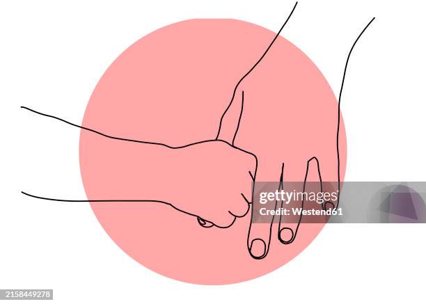 father and daughter holding hands over pink and white background - family stock illustrations