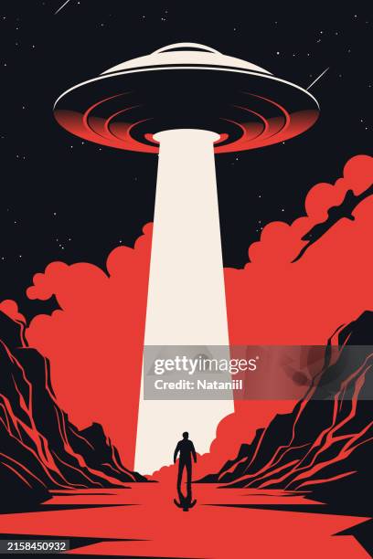 ufo poster - fantasy stock-grafiken, -clipart, -cartoons und -symbole