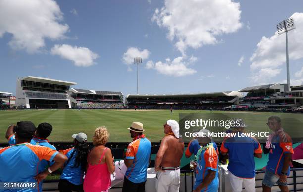 General view of play during the ICC Men's T20 Cricket World Cup West Indies & USA 2024 Super Eight match between Afghanistan and India at Kensington...