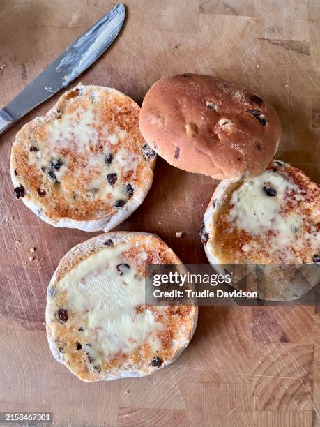teacakes - raisin toast stock pictures, royalty-free photos & images