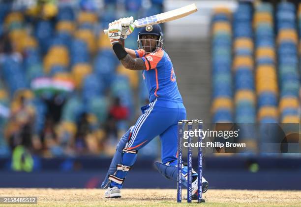 Suryakumar Yadav of India bats during the ICC Men's T20 Cricket World Cup West Indies & USA 2024 Super Eight match between Afghanistan and India at...