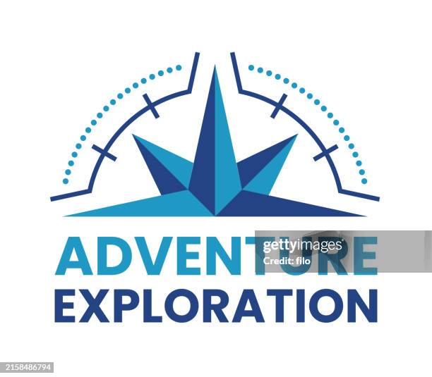 ilustraciones, imágenes clip art, dibujos animados e iconos de stock de símbolo de exploración de la brújula de aventura - rosa de los vientos