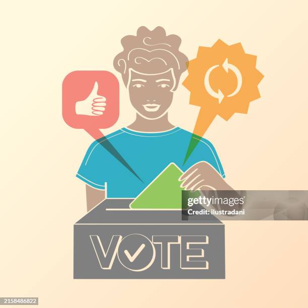 young man voting in retro style - right first time stock illustrations