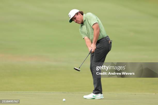 Amateur John Daly II of the United States putts on the 15th green during the first round of the Compliance Solutions Championship at Jimmie Austin OU...