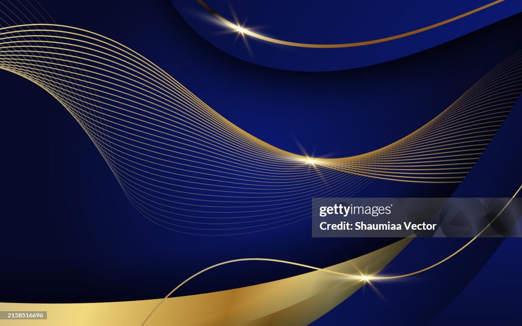 Dark blue purple and gold luxury line overlap layered abstract background, with lighting effect and sparkle with copy space for text