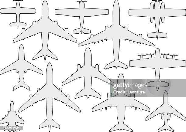 stockillustraties, clipart, cartoons en iconen met airplane outlines - bedrijfsvliegtuig