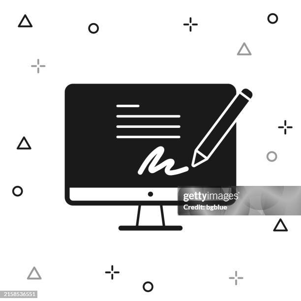 electronic signature on desktop computer. icon on white background - electronic document signing stock illustrations