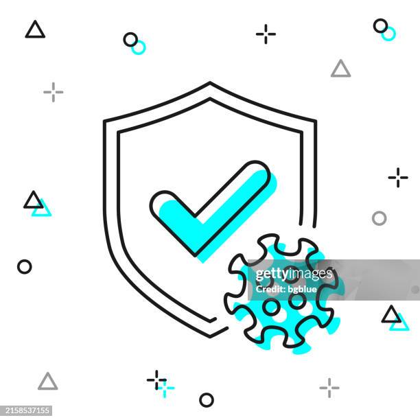 virus protection approved. line icon on white background - immune cell in action stock illustrations