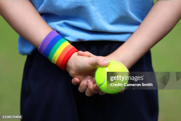 Pride sweatband on the wrist of a ball kid on Day Seven of the Rothesay Classic Birmingham at Edgbaston Priory Club on June 21, 2024 in Birmingham,...