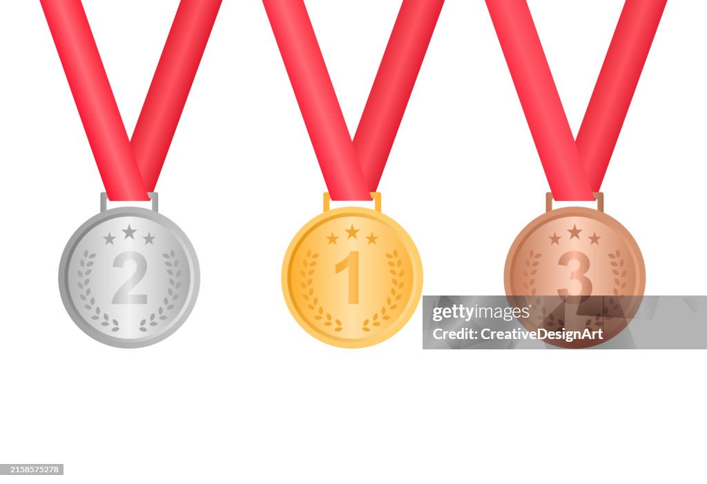 Gold, Silver And Bronze Award Medals On White Background