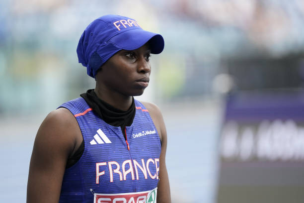 Sylla Sounkamba of team France attends the 4x400m Relay Women of team France attends the 4x400m Relay Women during day five of the 26th European...