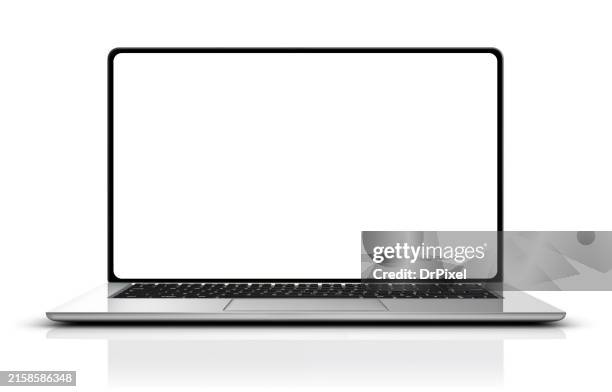 modern laptop isolated on white. clipping path for the screen - ordenador-portátil fotografías e imágenes de stock