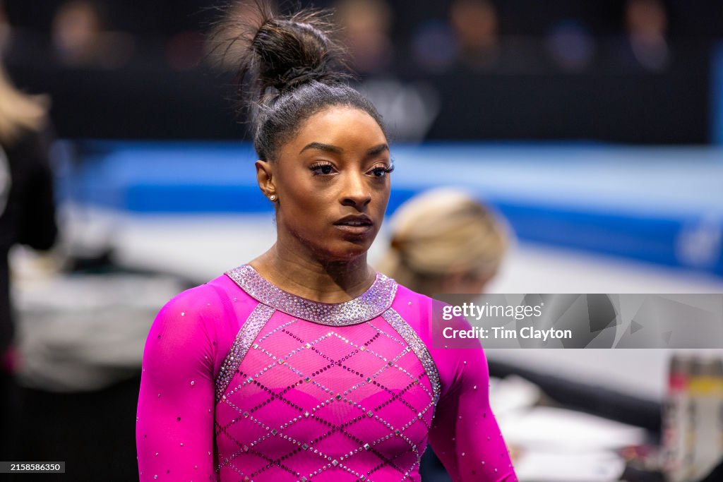 Simone Core Simone Biles during the 2024 Core Hydration Gymnastics Classic at the ...