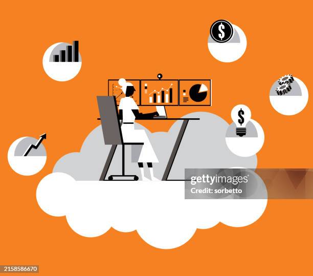 businesswoman - cloud computing - financial analyst stock illustrations