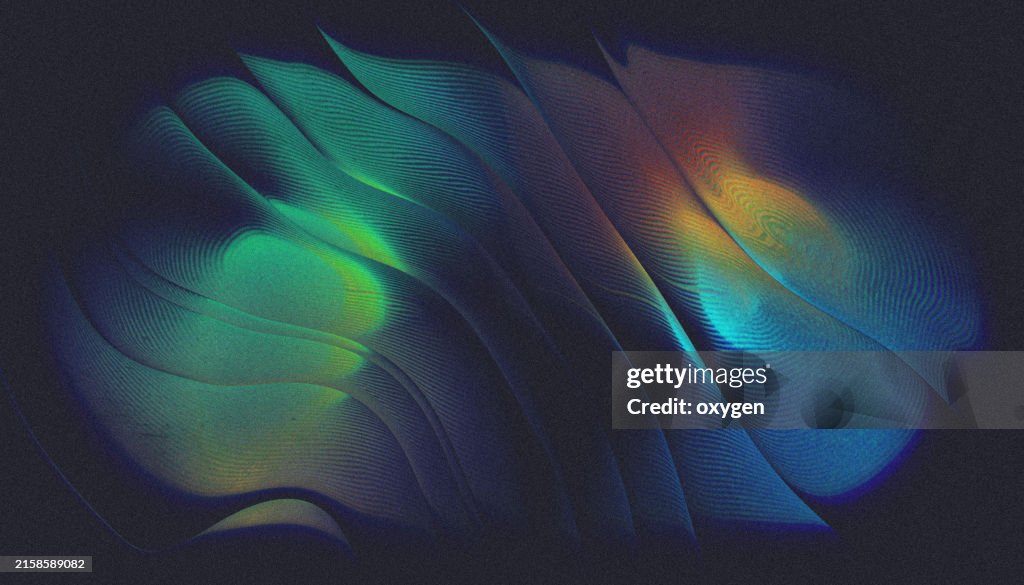 Abstract Digital Waves in Multicolored Light. Spiral Arch Lines Abstract Motion Speed Aqua Blured Shape Hypnosis Background. Retro Music Vinyl Poster, Cover Magazine