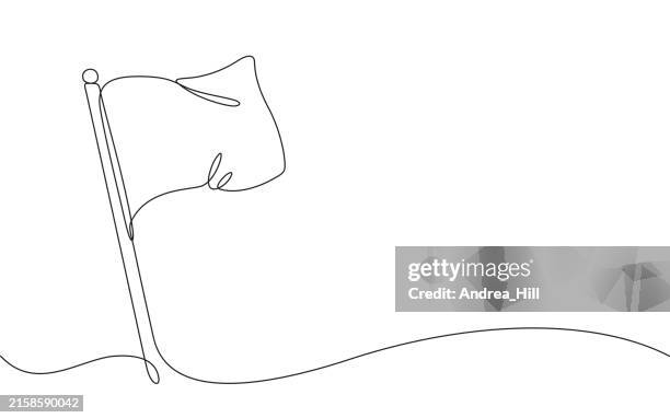 single line drawing of a flag with editable stroke and copy space - continuous line drawing stock illustrations