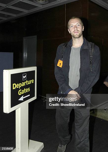 Coldplay lead singer Chris Martin at Dublin Airport after performing at the Guinness Witnness Festival at Punchestown Racecourse July 12, 2003 in...