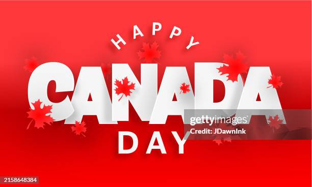 happy canada day july 1 greeting web banner design template with red maple leaves - canada day stock illustrations