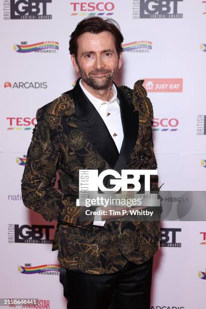 David Tennant poses with the Celebrity Ally award inside the winners room at The British LGBT Awards 2024 at The Brewery on June 21, 2024 in London,...