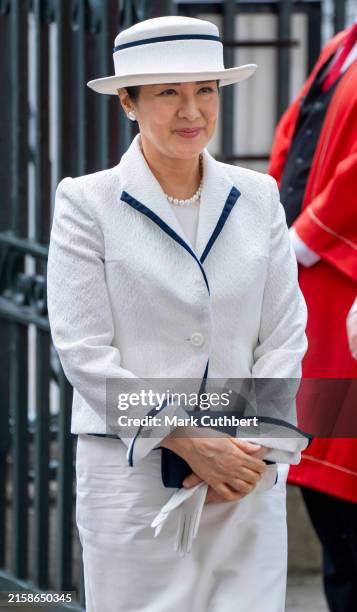 Empress Masako of Japan visits Westminster Abbey on June 25, 2024 in London, England. The Emperor and Empress of Japan are on a three-day state visit...