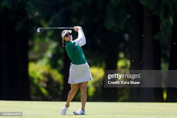 Hannah Green of Australia hits an approach shot on the third hole during the second round of the KPMG Women's PGA Championship at Sahalee Country...