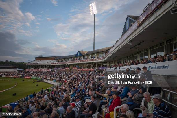 Fans attend the Durham Cricket v Yorkshire Vikings Vitality Blast T20 at Seat Unique Riverside on June 21, 2024 in Chester-le-Street, England.