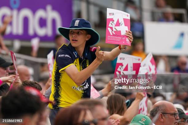 Fans attend the Durham Cricket v Yorkshire Vikings Vitality Blast T20 at Seat Unique Riverside on June 21, 2024 in Chester-le-Street, England.