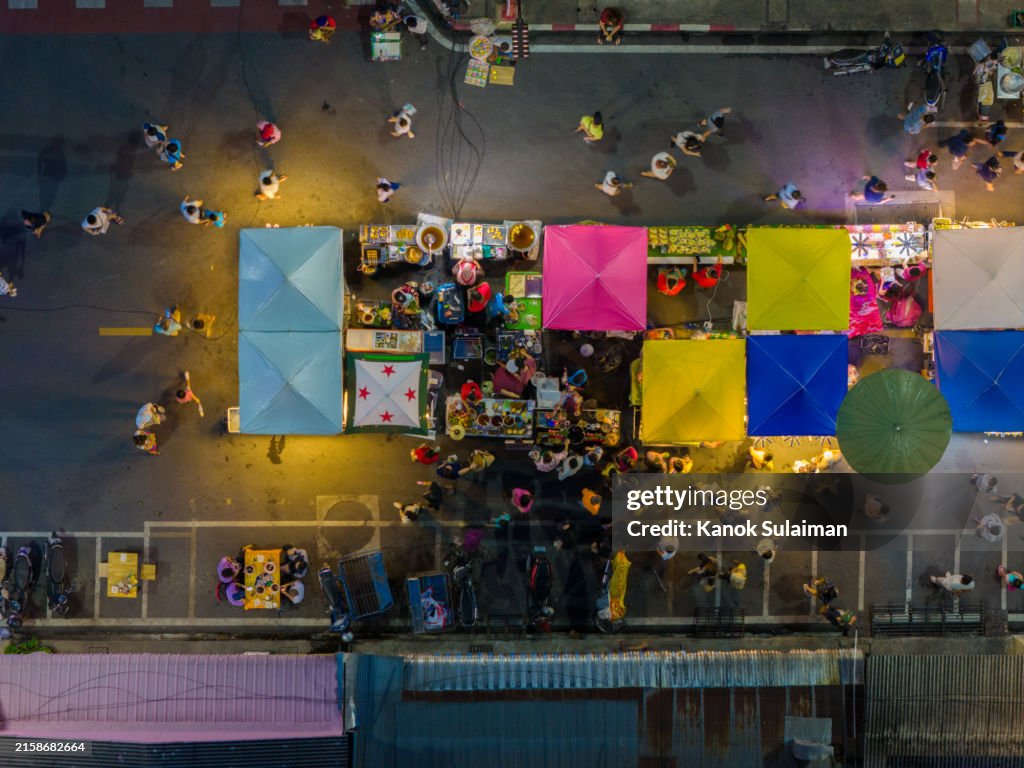 Top View of Night Market on City Street at Night