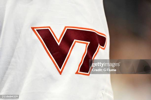 View of the Virginia Tech Hokies logo on their uniform during the game against the Florida State Seminoles in the Second Round of the ACC Men's...