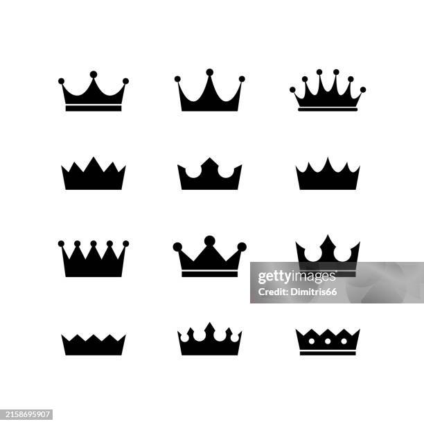 crown icon set - krone stock-grafiken, -clipart, -cartoons und -symbole
