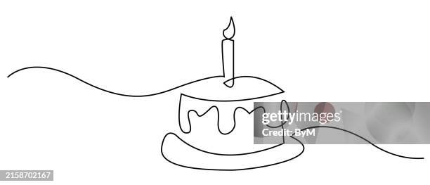 birthday cake continuous one line drawing with candle - birthday candle stock illustrations